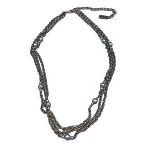 ninewest pearl chain silver 3 layers costume jewelry retro 45" hook READ